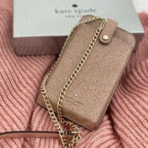 🆕 KATE SPADE | Shimmy Glitter Rose Gold North South Flap Phone Crossbody